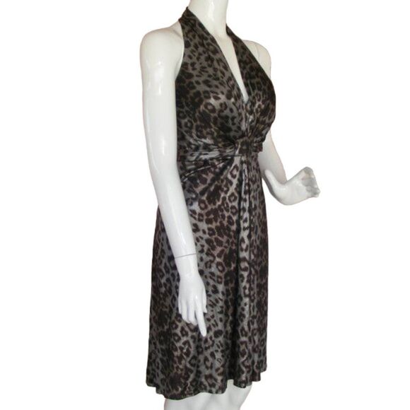 DAVID MEISTER Halter Dress, 6, Silver Leopard, Tie Back, Shimmery, Spots - Picture 3 of 12